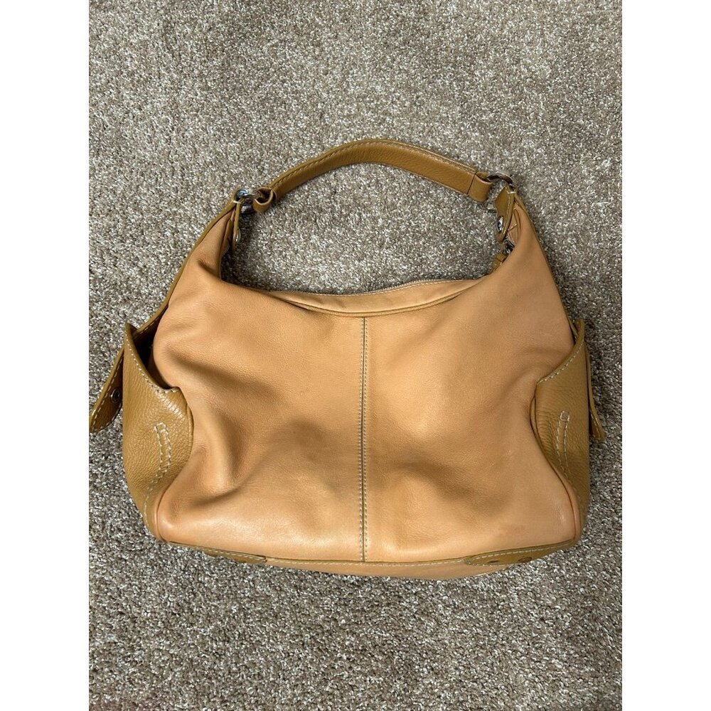 Tod's Leather Shoulder Bag/purse hobo style zip top cognac/tan slouchy stitched - Picture 3 of 11